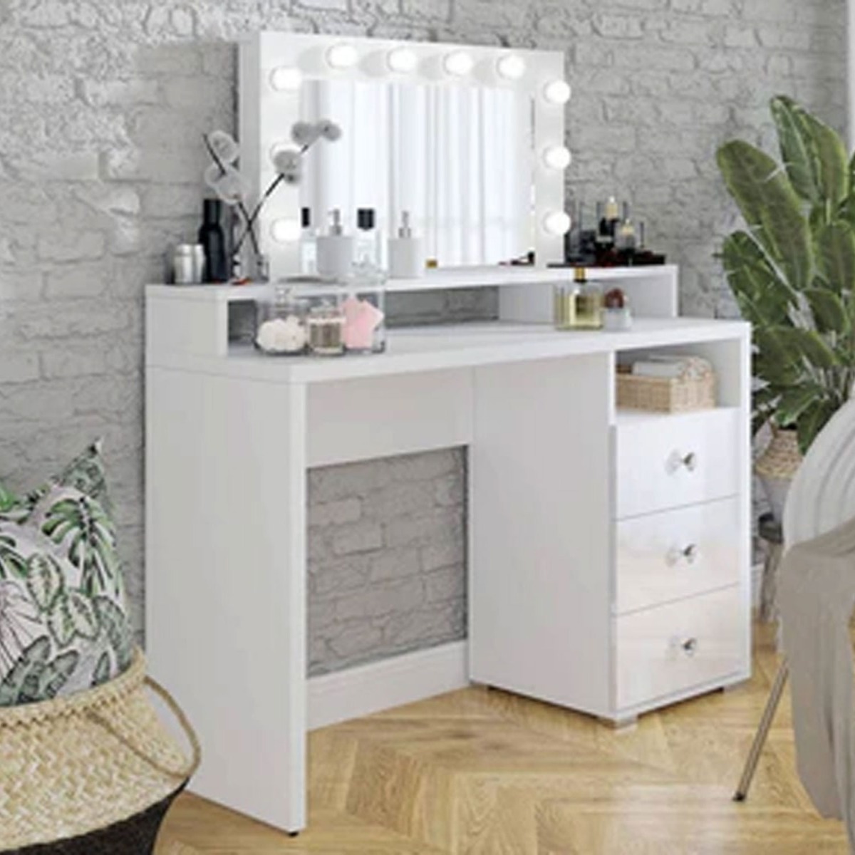 Dressing Table - OPULENT 3 Drawer Dresser White 120cm - Art Nest