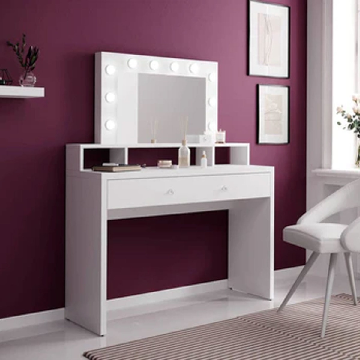 Dressing Table - OPULENT 1 Drawer Dresser White 120cm - Art Nest