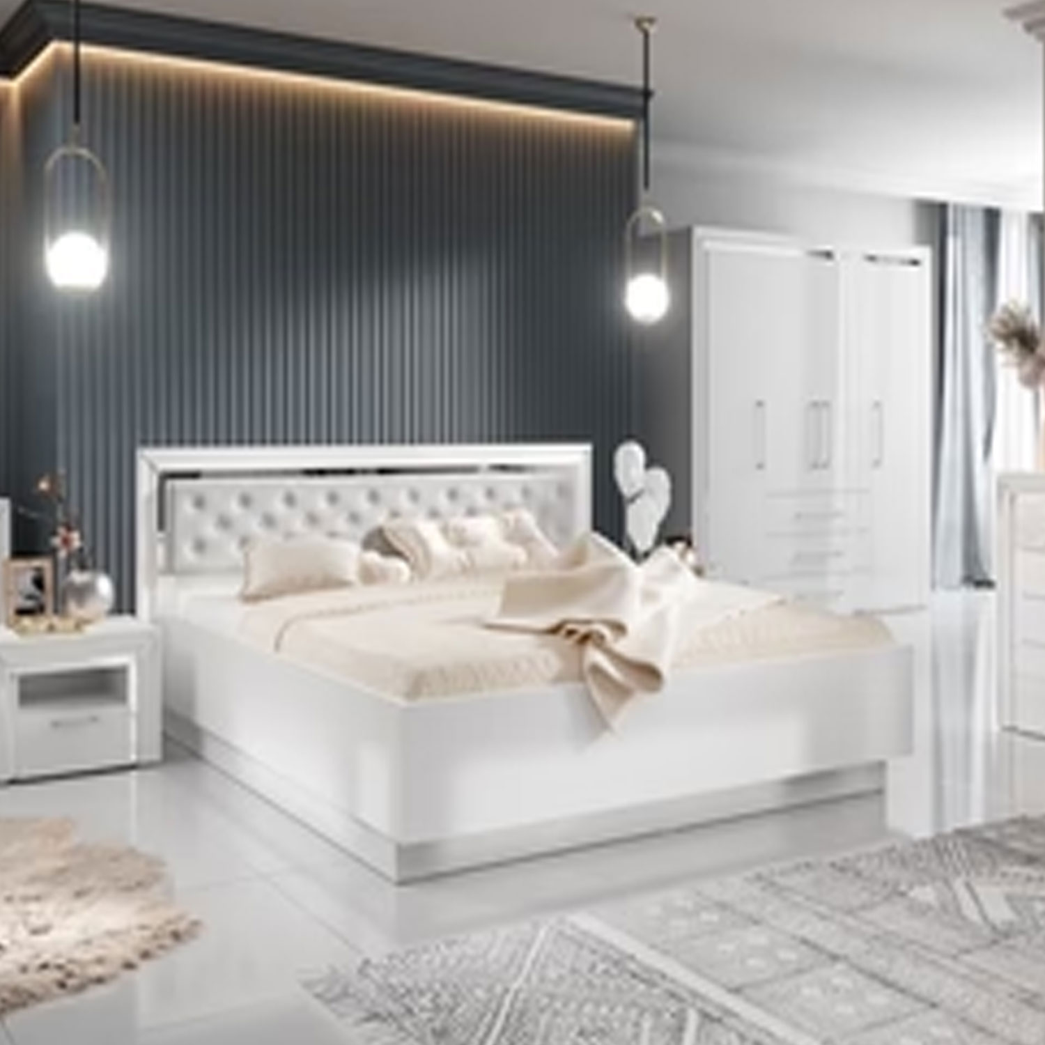 Alabaster Dreams King Size Bed Frame - White - Art Nest