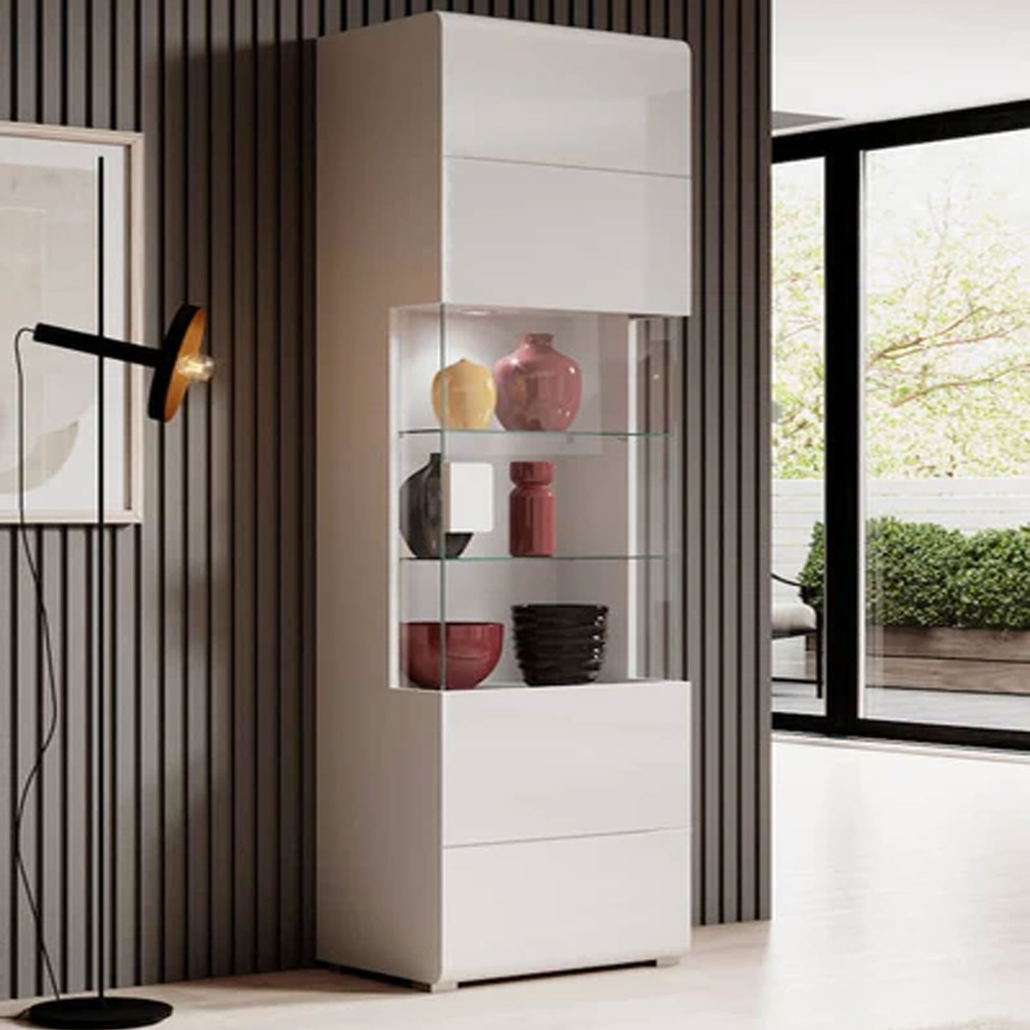 Opulent Orbit Display Cabinet with 6 shelf Including 2 Glass Ones - White - Art Nest