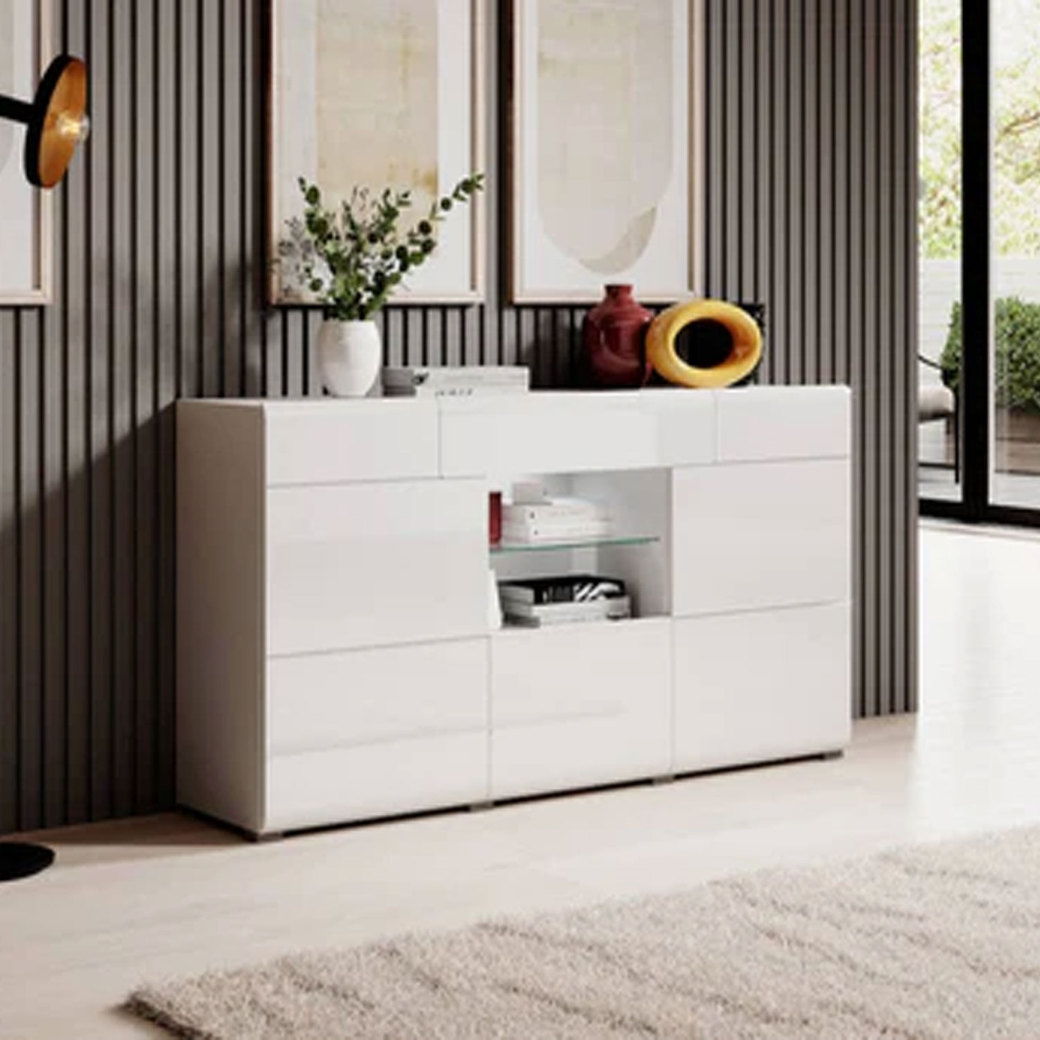 Echo Eden Sideboard with 3 Doors and 1 Drawer - White - Art Nest