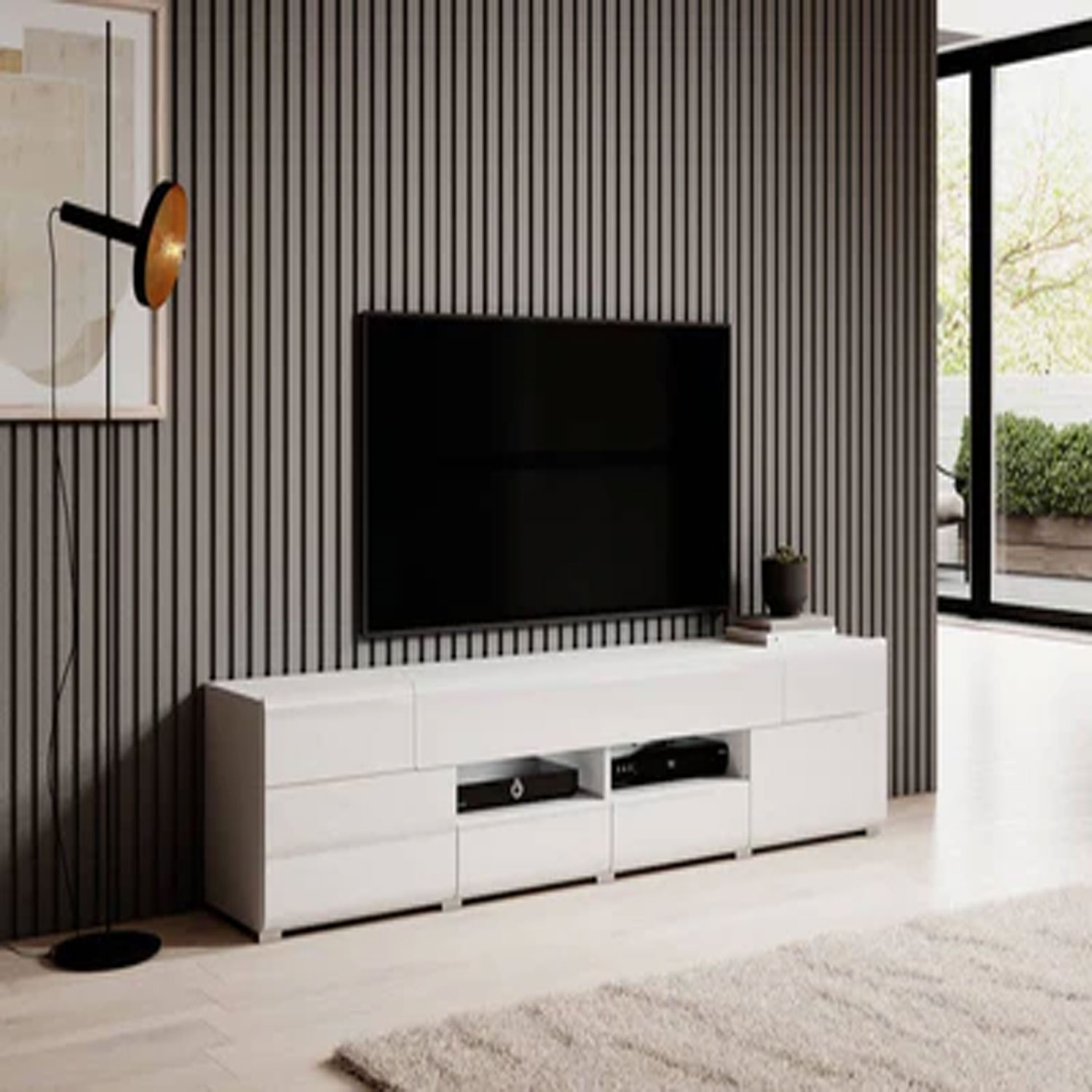 Echo Eden TV Cabinet with 2 Doors in White - 208cm - Art Nest