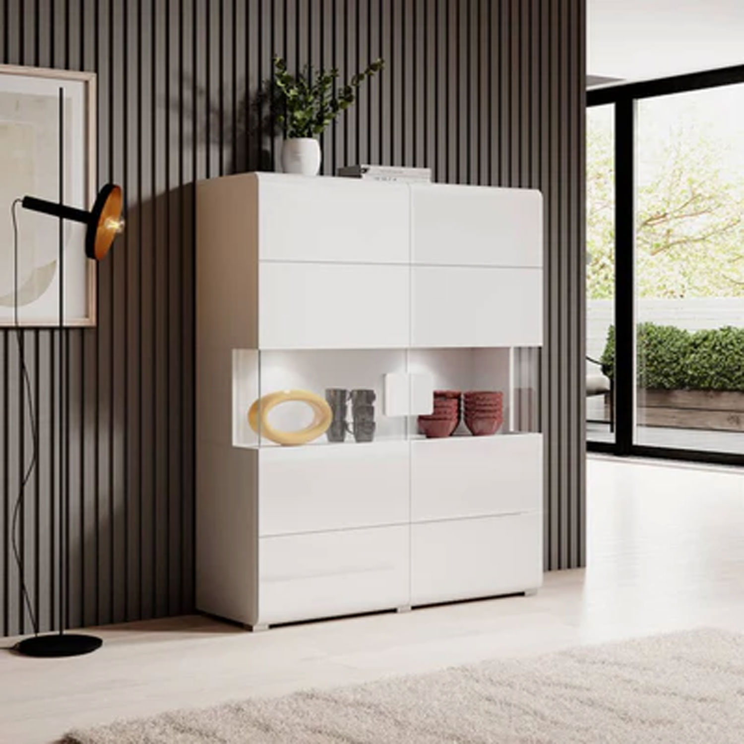 Echo Eden Sideboard with Partially Glassed Doors - White - Art Nest