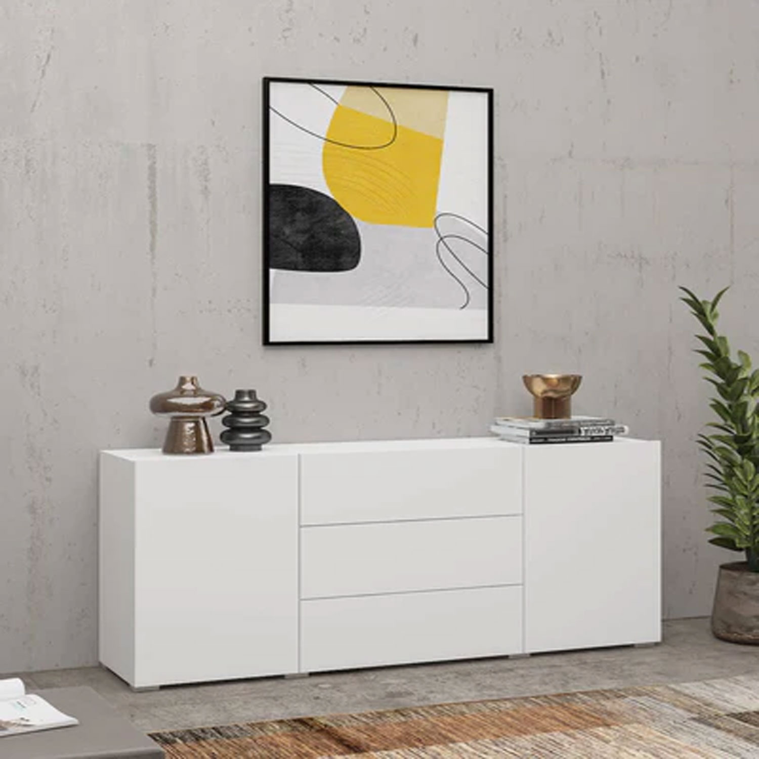 Echo Eden Sideboard with 3 Drawers and 2 Doors - White - Art Nest