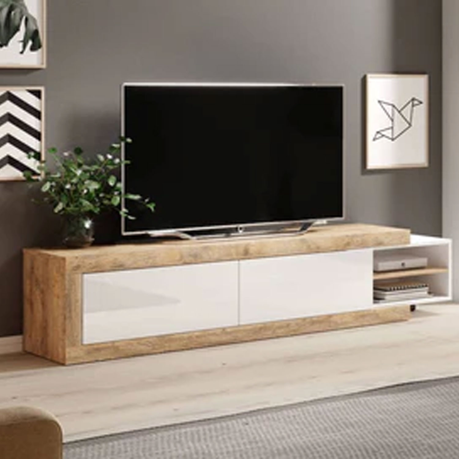 Cynosure Crest TV Cabinet - White and Oak - Art Nest