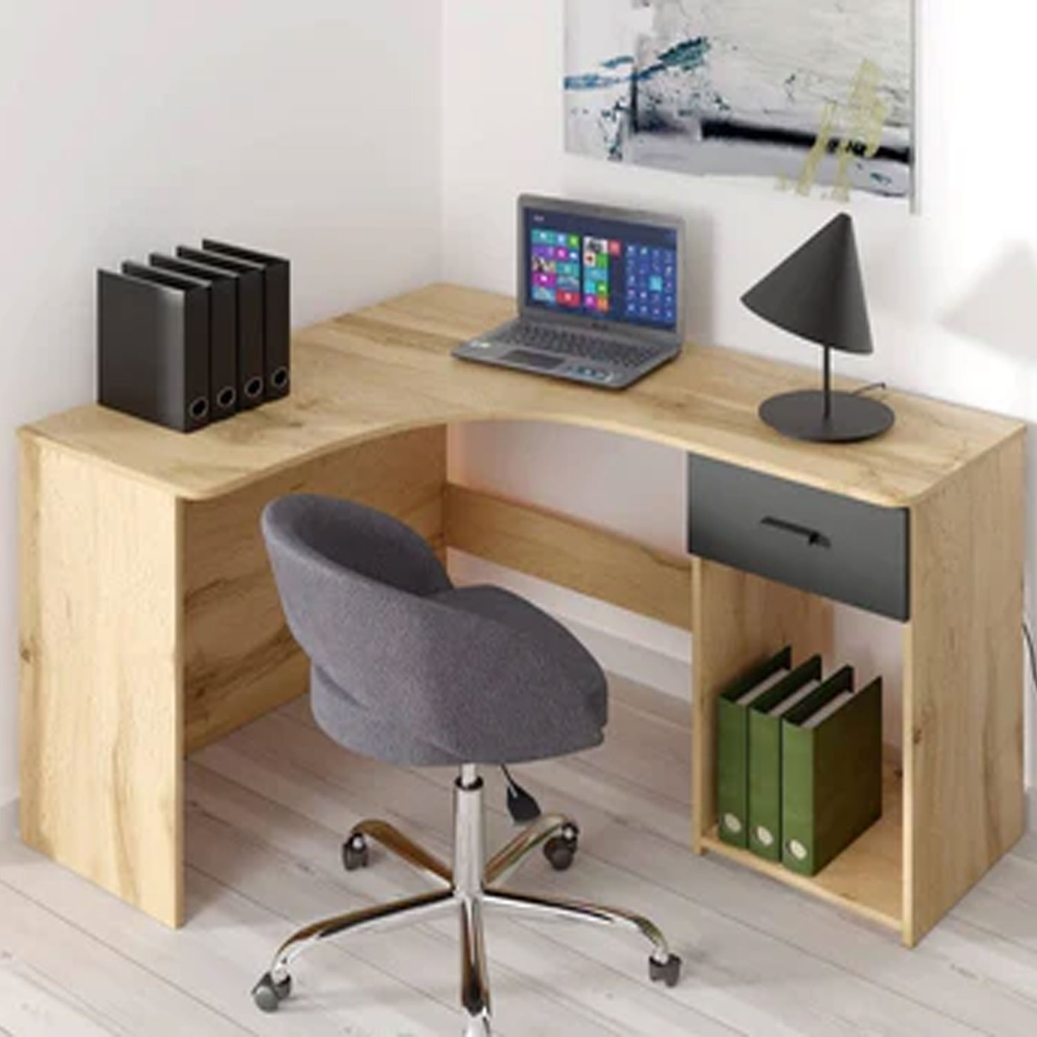 Cynosure Crest Corner Desk with 1 Drawer - Oak - Art Nest
