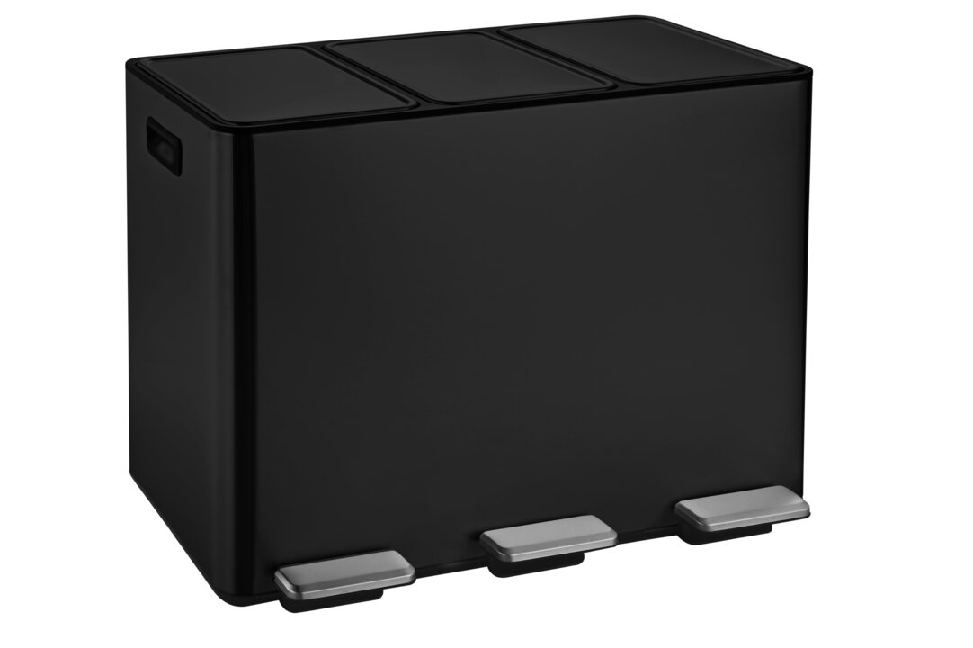 ALTHORIN 3 Compartment Recycle Rubbish Bin 45L - Black - PH Collection