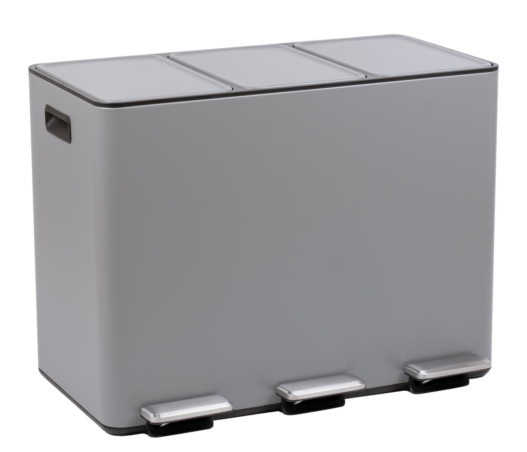 ALTHORIN 3 Compartment Recycle Rubbish Bin 45L - Grey - PH Collection