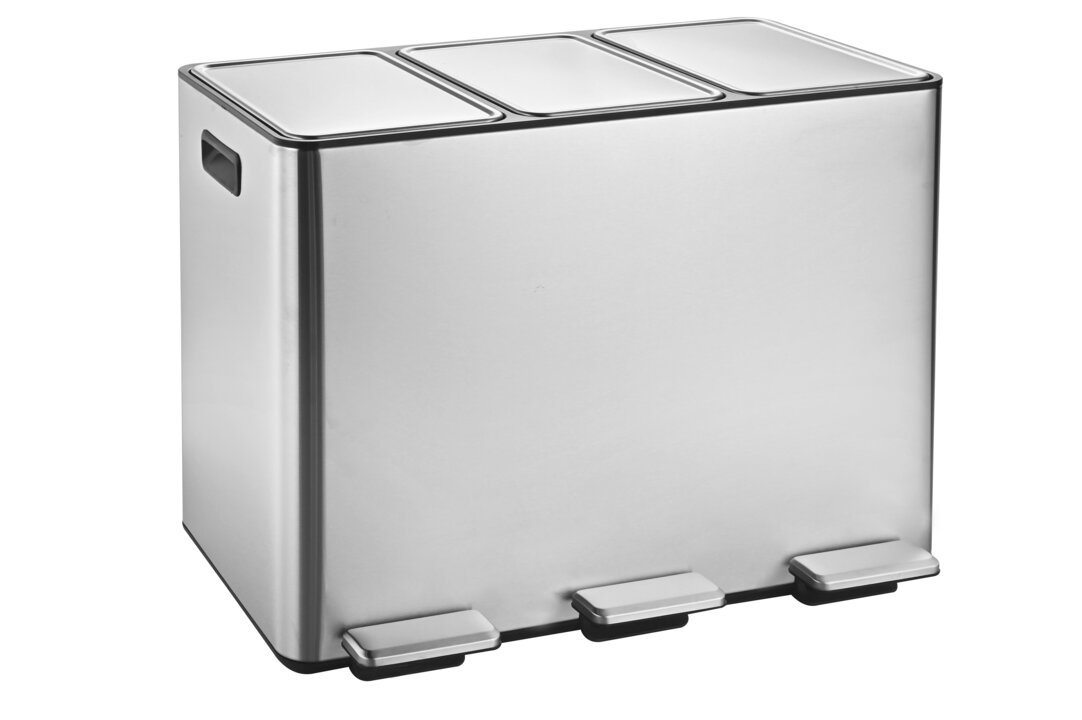 ALTHORIN 3 Compartment Recycle Rubbish Bin 45L - Silver - PH Collection