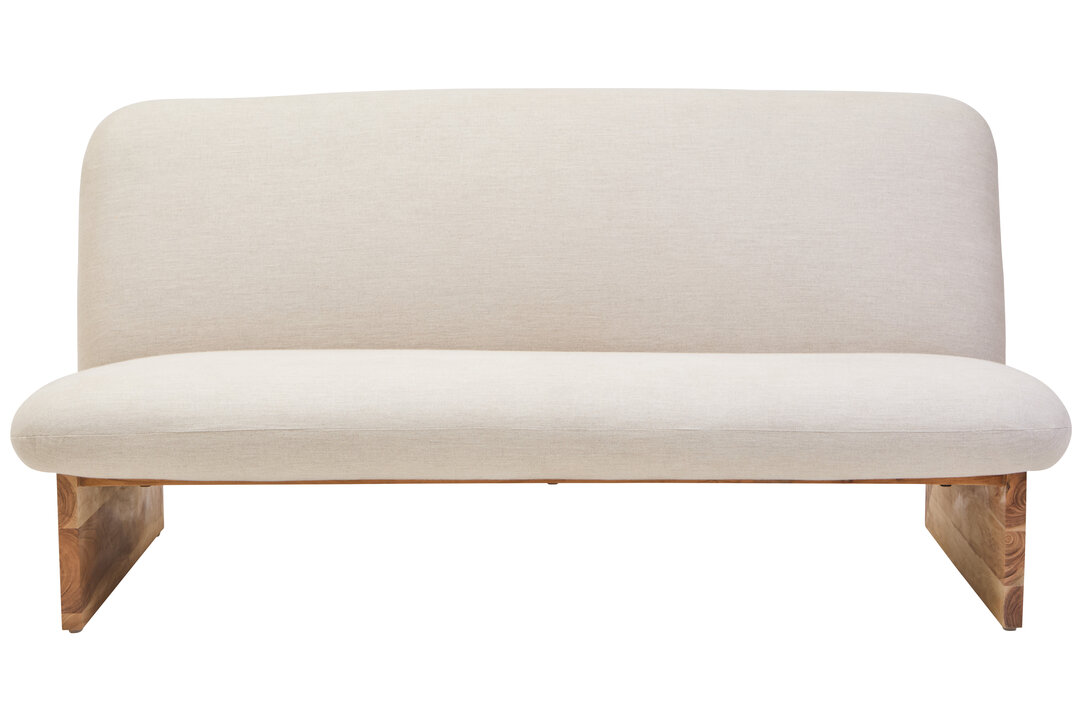 NORVELLIN Linen 2 Seater Armless Sofa with Wooden Base - Cream - PH Collection