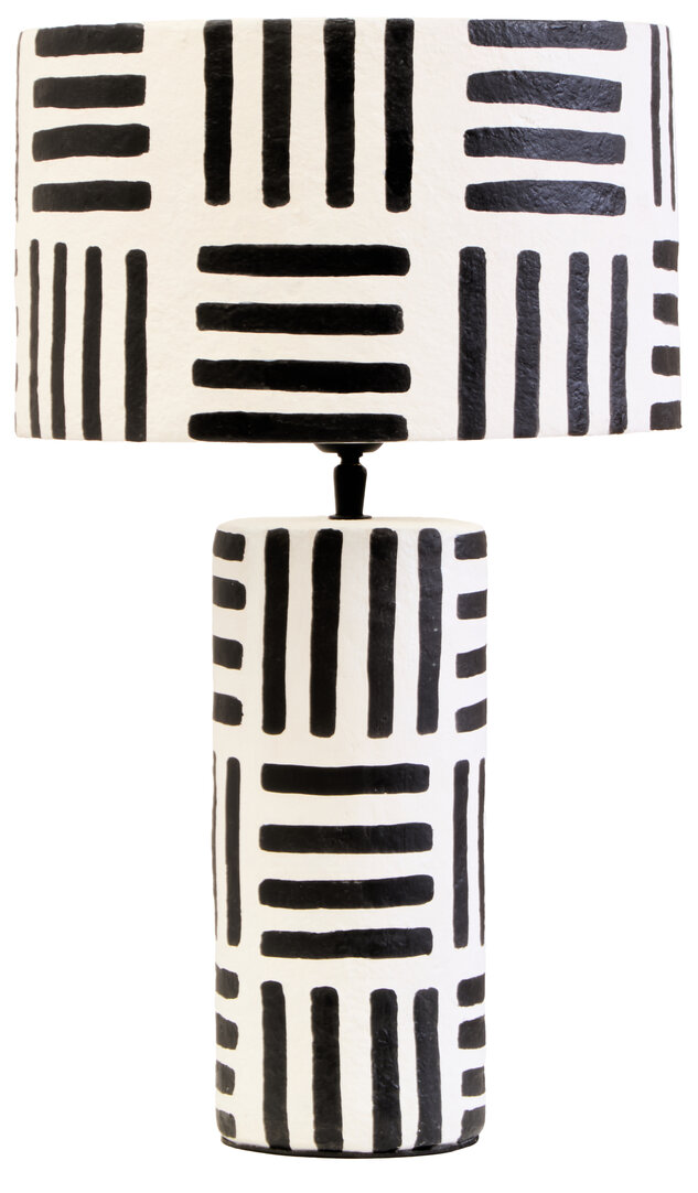 KELMORA Papier Mache Table Lamp with Geometric Lines - Black and White - PH Collection