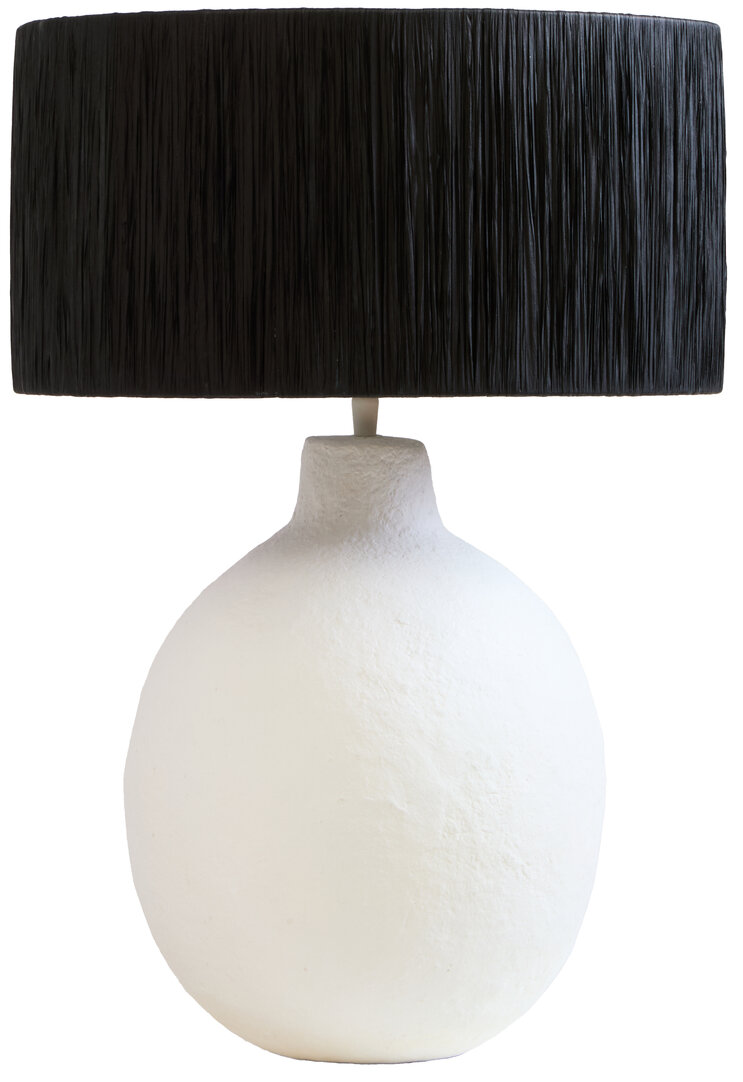 KELMORA Mache Table Lamp With Black Raffia Shade - Black and White - PH Collection