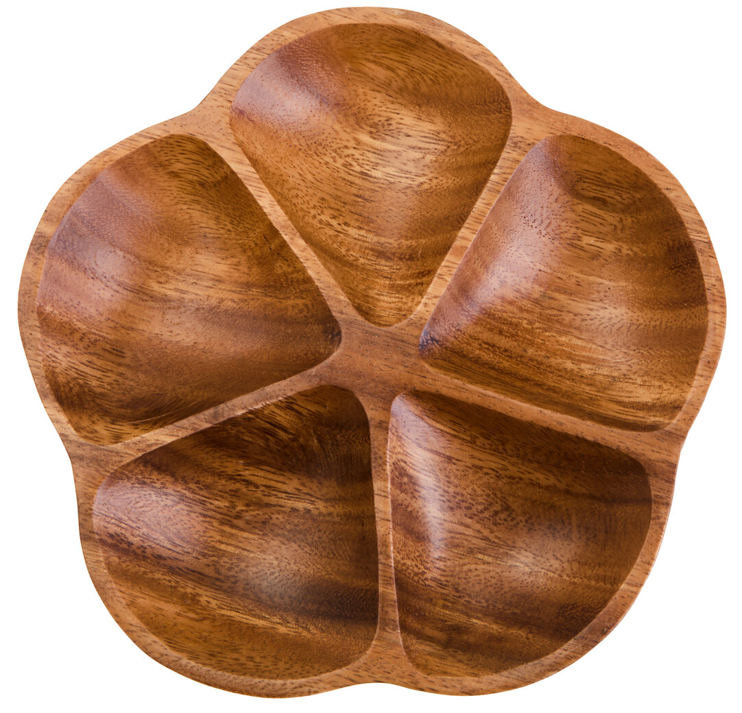 BRAVELYN Five Section Flower Wooden Serving Tray - Brown - PH Collection