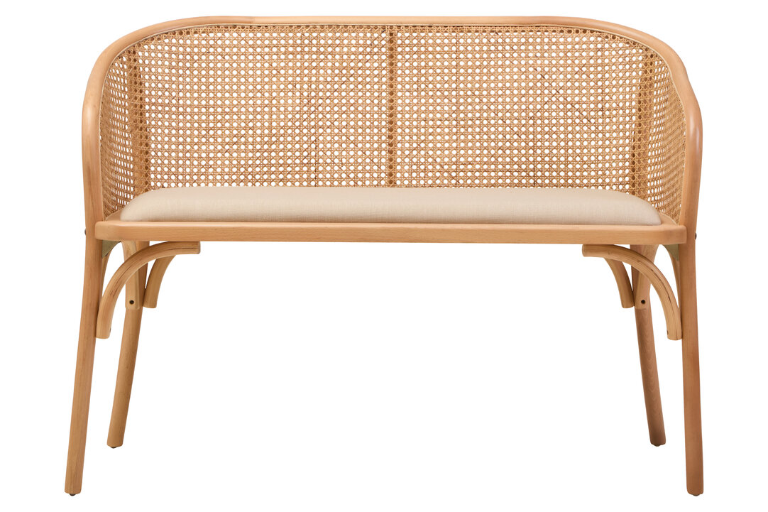 MORWYNNE Fabric with Wooden Base Rattan Garden Bench - Light Oak - PH Collection