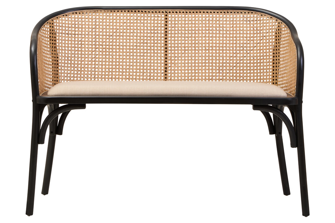 MORWYNNE Fabric with Wooden Base Rattan Garden Bench - Black - PH Collection