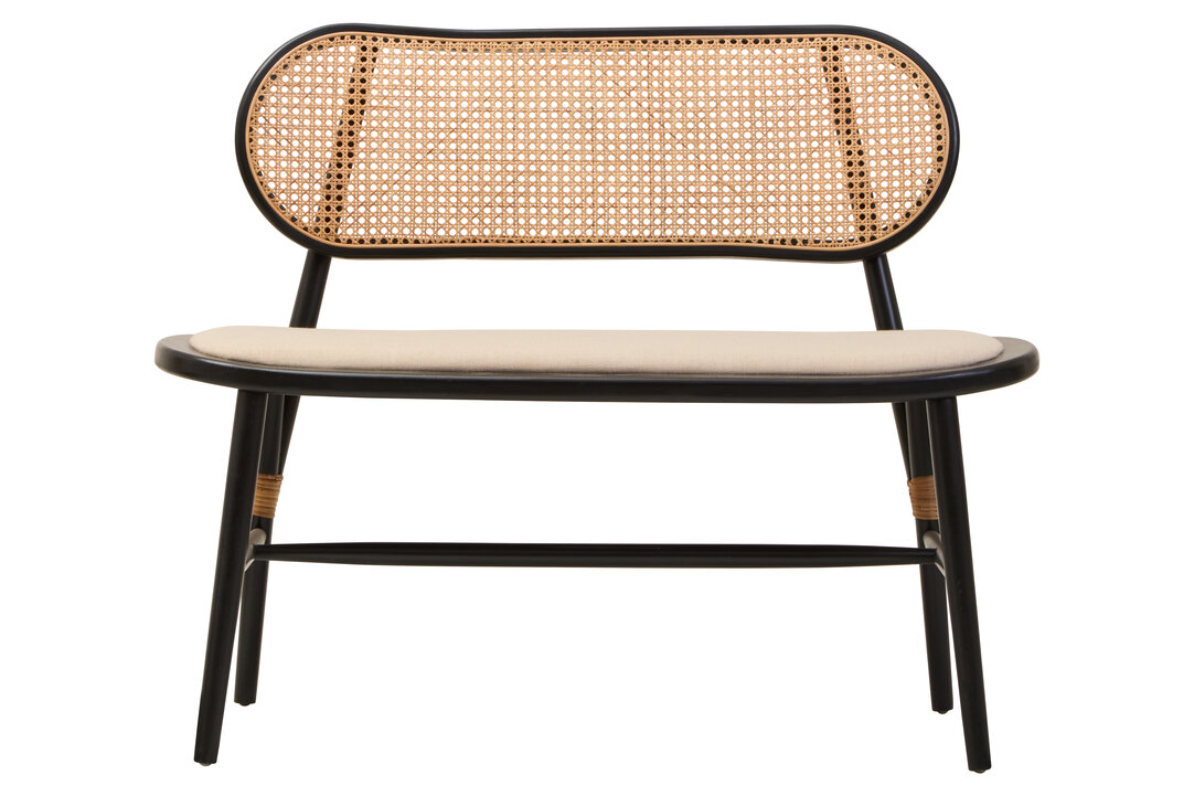 MORWYNNE Fabric with Wooden Base Rattan Armless Garden Bench - Black - PH Collection