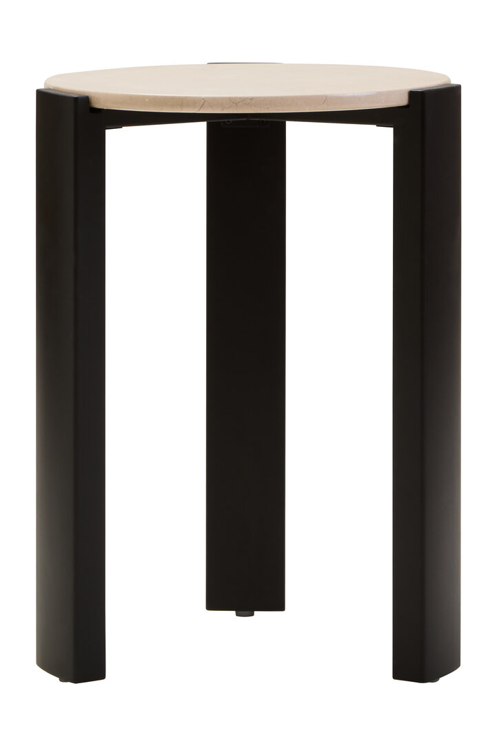 ZERVORA Round Marble Top Wooden Side Table - Black and Cream - PH Collection