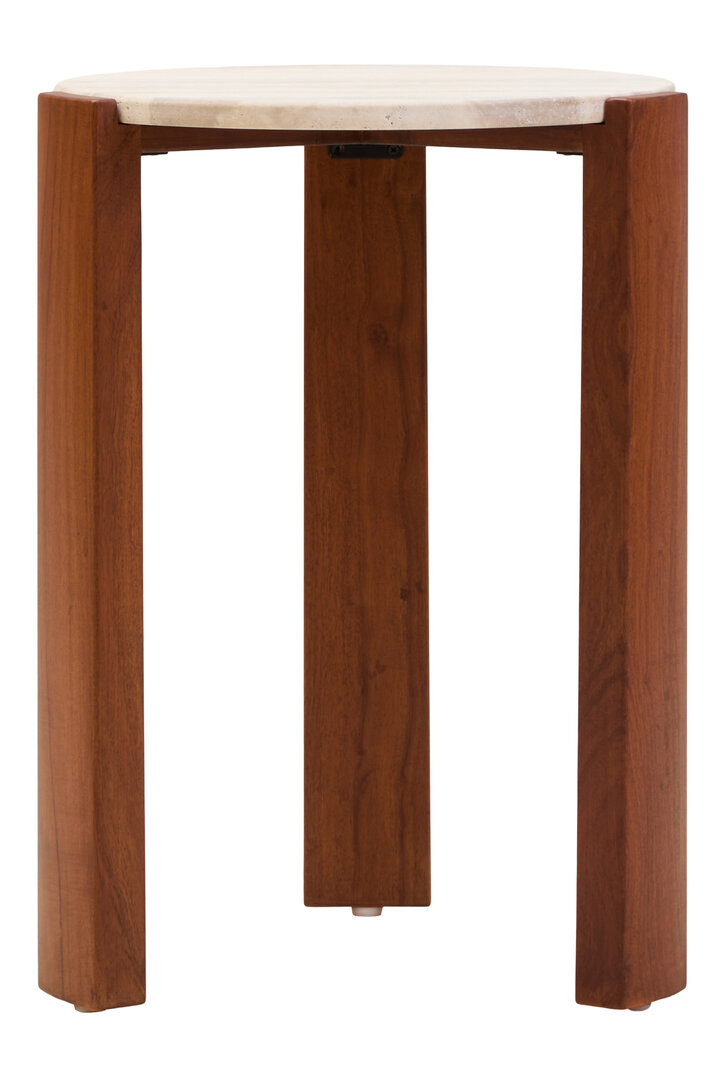 ZERVORA Round Marble Top Wooden Side Table - Dark Oak and Cream - PH Collection