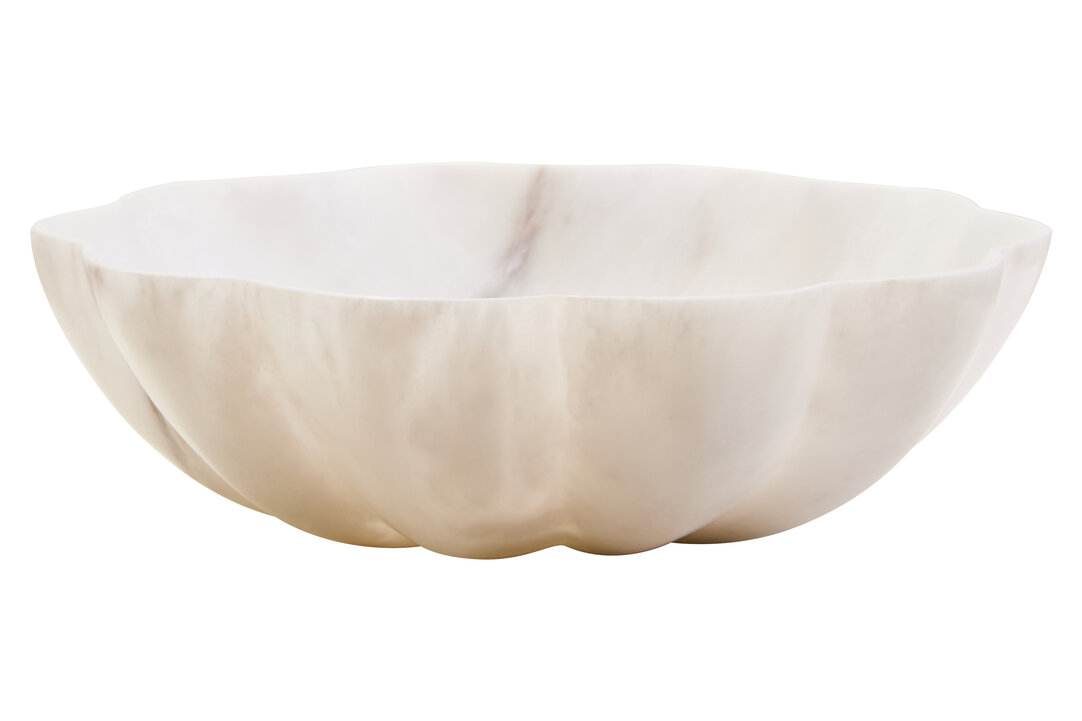 HAVERLYN Medium Marble Scalloped Decorative Bowl - White - PH Collection