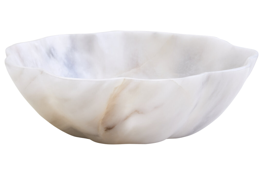 HAVERLYN Small Marble Scalloped Decorative Bowl - White - PH Collection