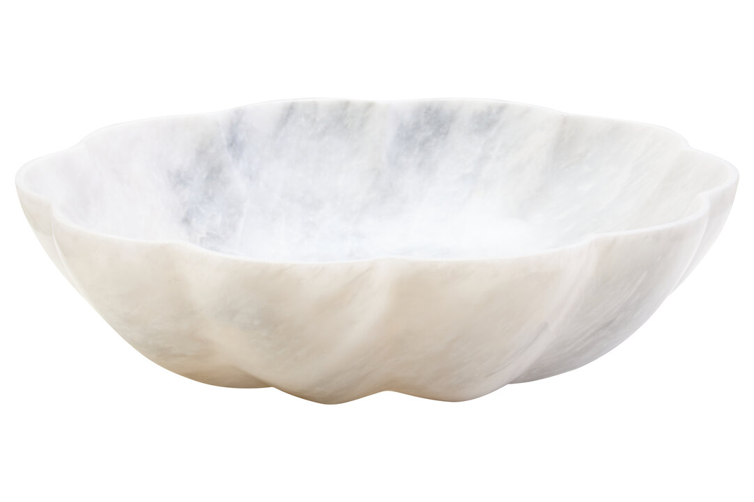 HAVERLYN Large Marble Scalloped Decorative Bowl - White - PH Collection