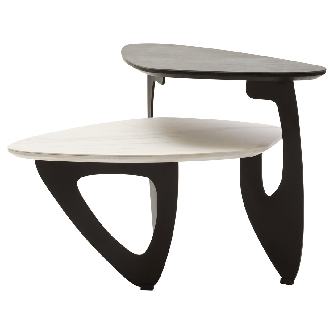 MARVESSAN 2 Tier Small Asymmetrical Ceramic Coffee Table - Black and White - PH Collection