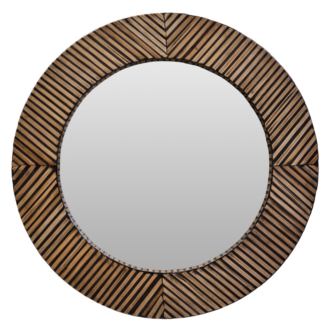 ELVIORA Round Wooden Wall Mirror - Black and Oak - PH Collection