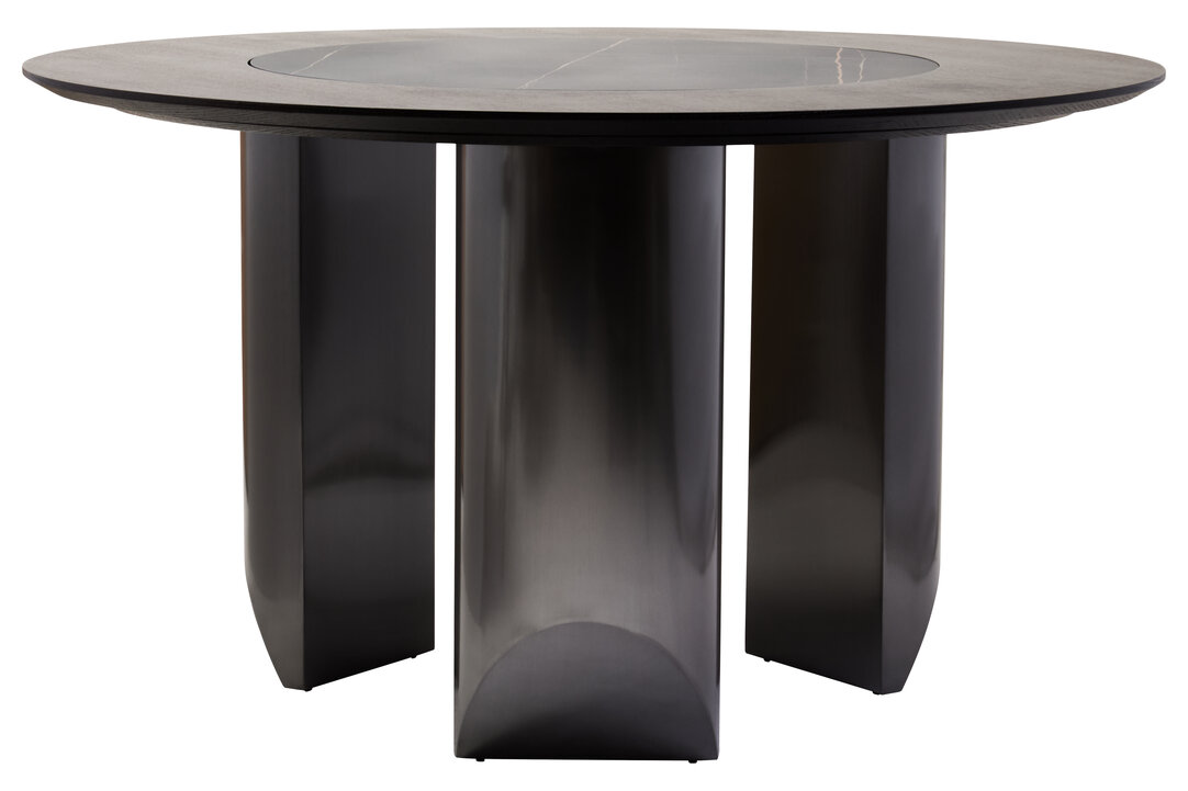 MARVESSAN Round Dining Table with Ceramic Lazy Susan - Black - PH Collection