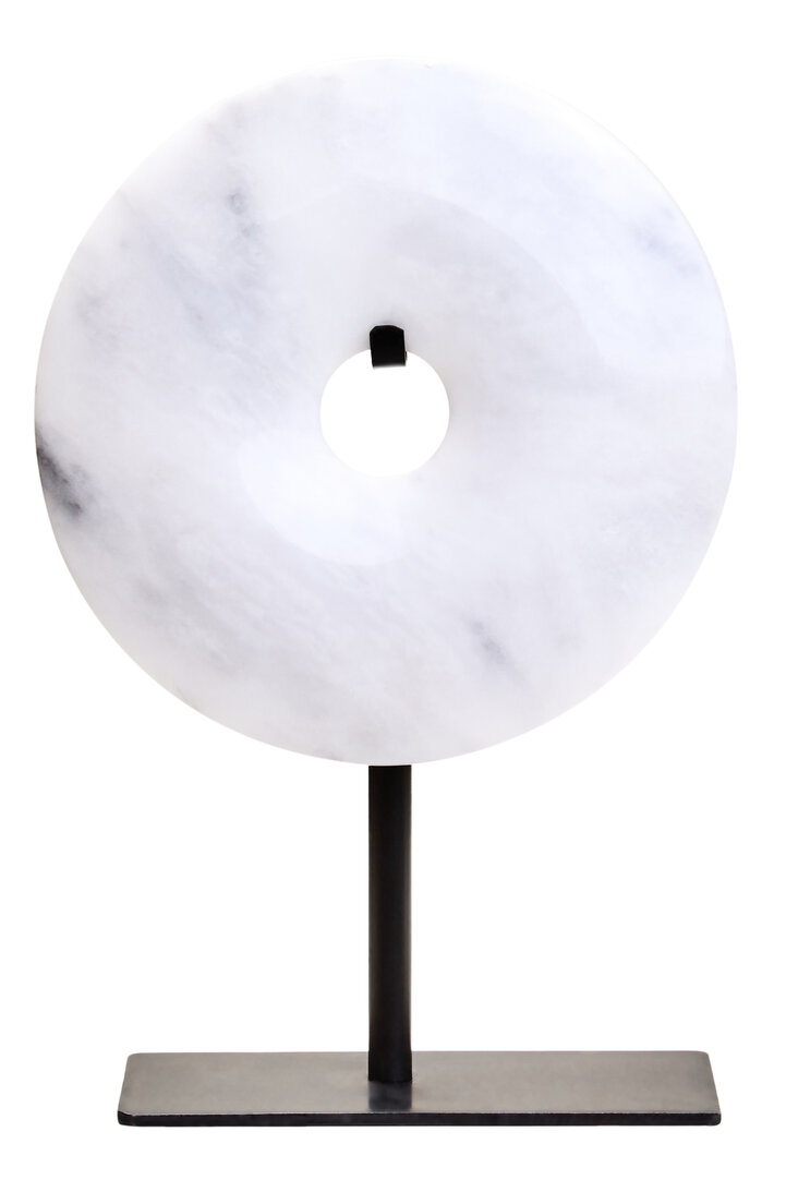 HAVERLYN Extra Small Round Marble Disc Sculpture - Black and Grey - PH Collection