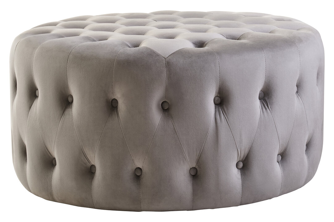 LYNTHRAE Velvet Round Button Tufted Footstool - Grey - PH Collection