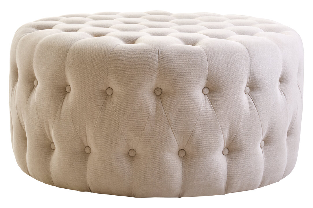 LYNTHRAE Velvet Round Button Tufted Footstool - Cream - PH Collection