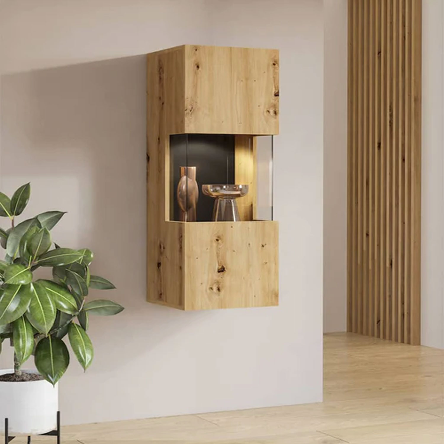 Cynosure Crest Wall Display Cabinet - Oak - Art Nest