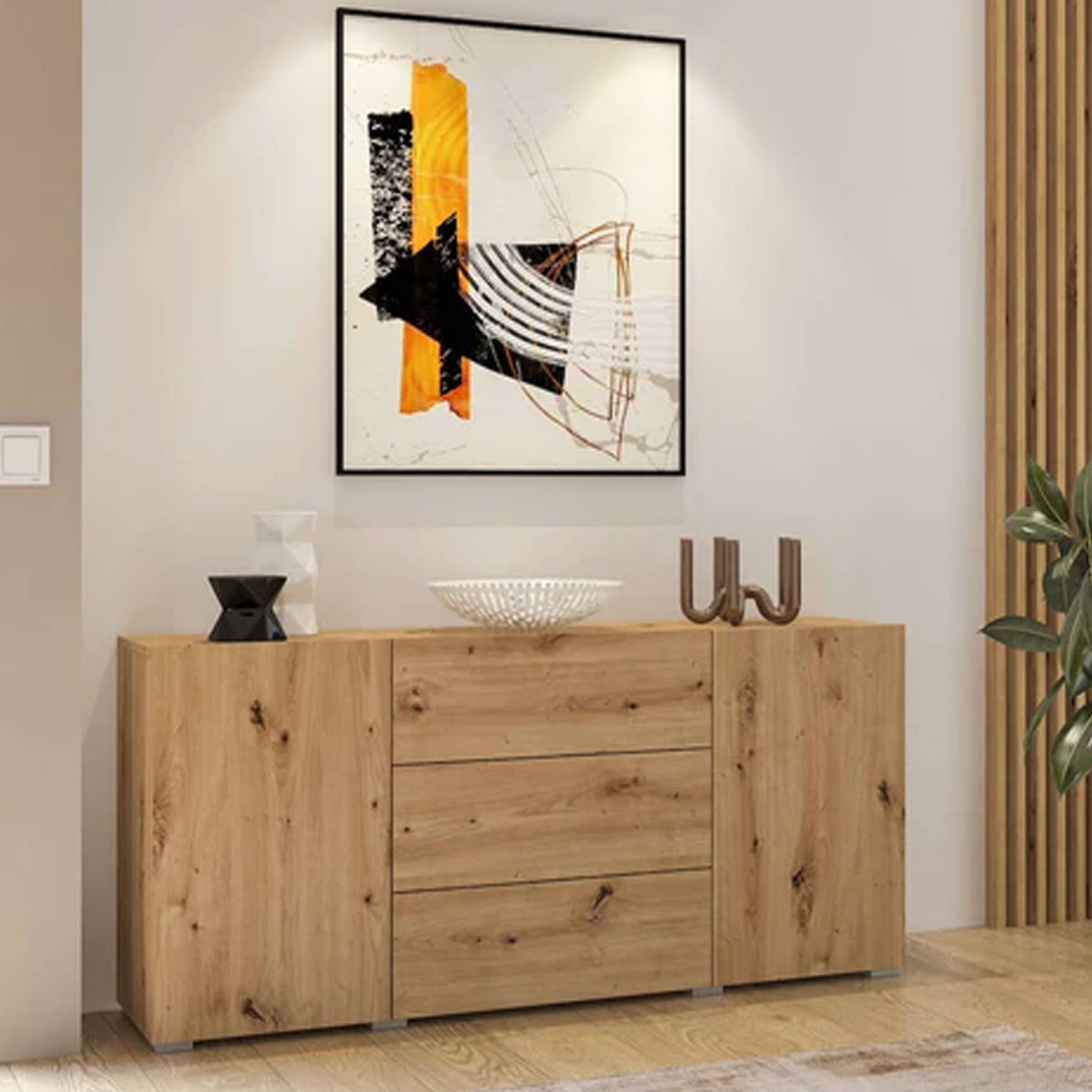 Cynosure Crest Sideboard with 3 Drawers and 2 Doors - Oak - Art Nest