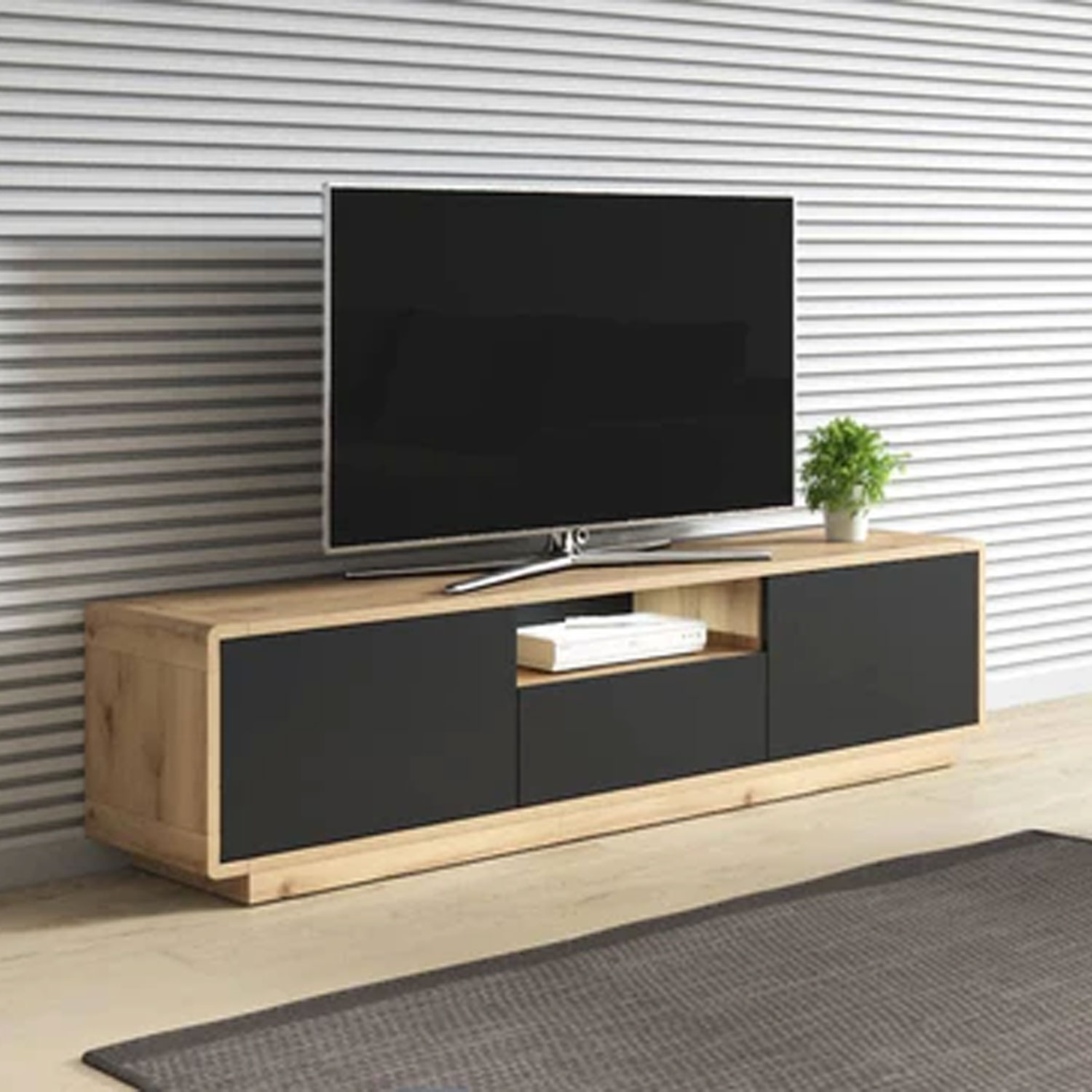 Zion Zenith TV Cabinet with 2 Doors - Oak and Black - Art Nest