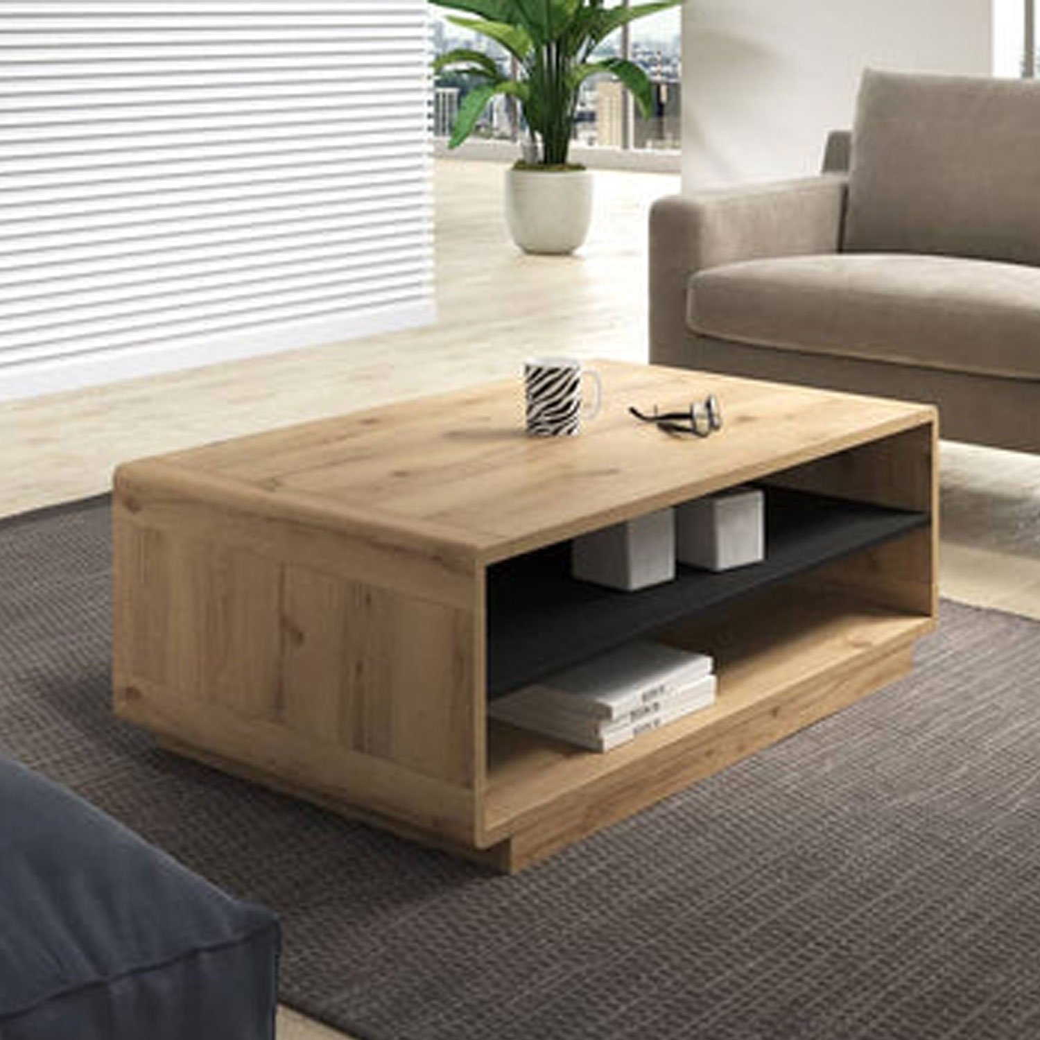 Zion Zenith Coffee Table - Oak and Black - Art Nest