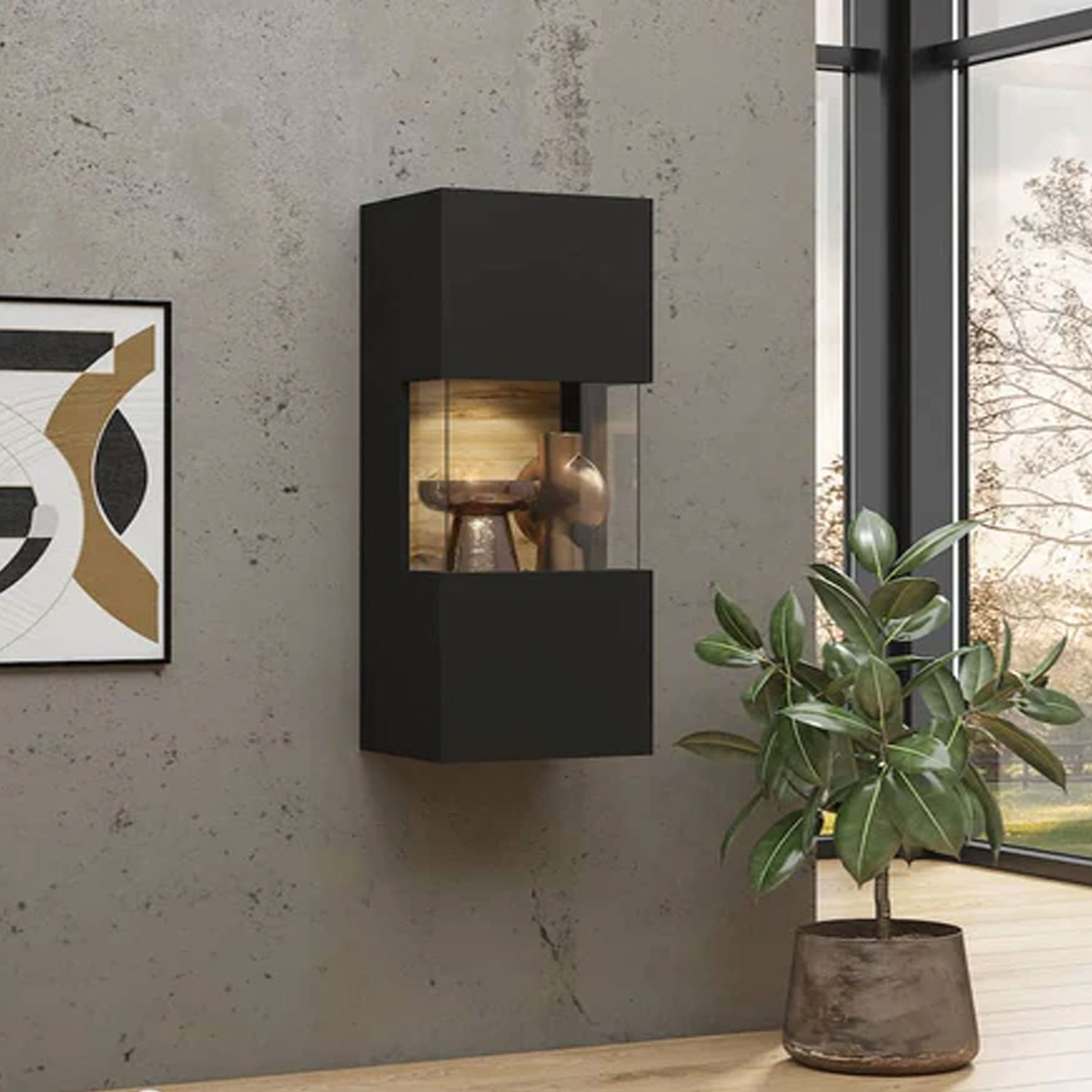 Astral Apex Wall Display Cabinet - Black - Art Nest