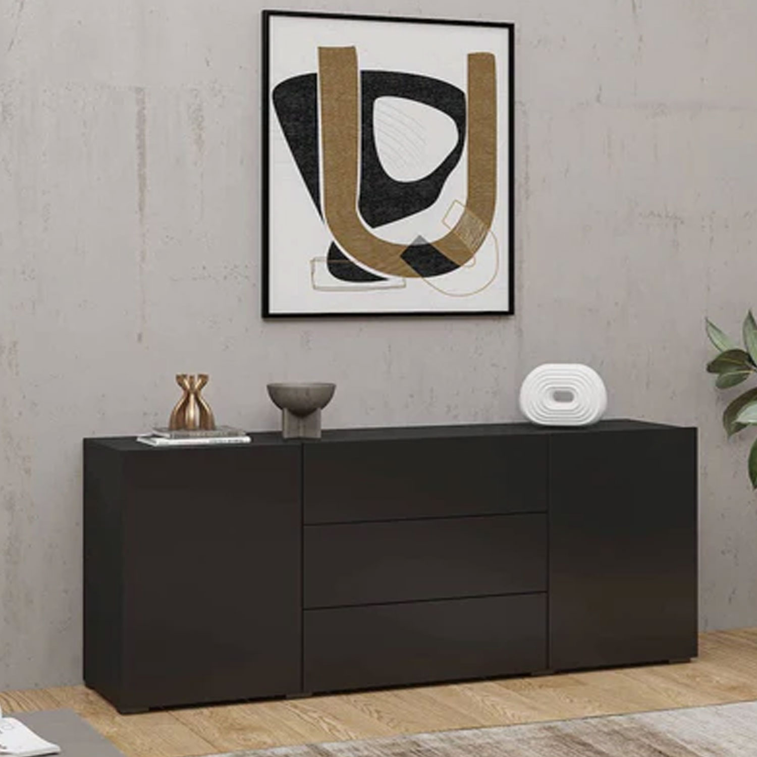 Astral Apex Sideboard with 3 Drawers and 2 Doors - Black - Art Nest