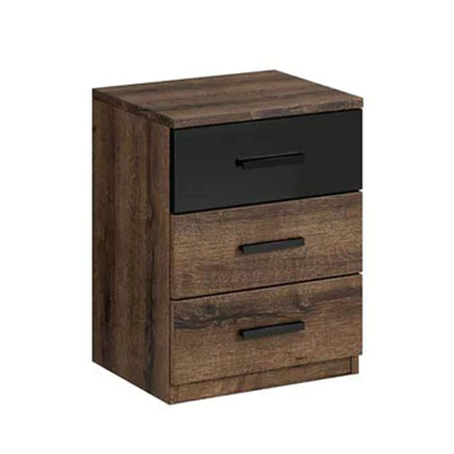 Bedside Table - ASTRO 3 Drawer Nightstand Black and Oak 47cm - Art Nest