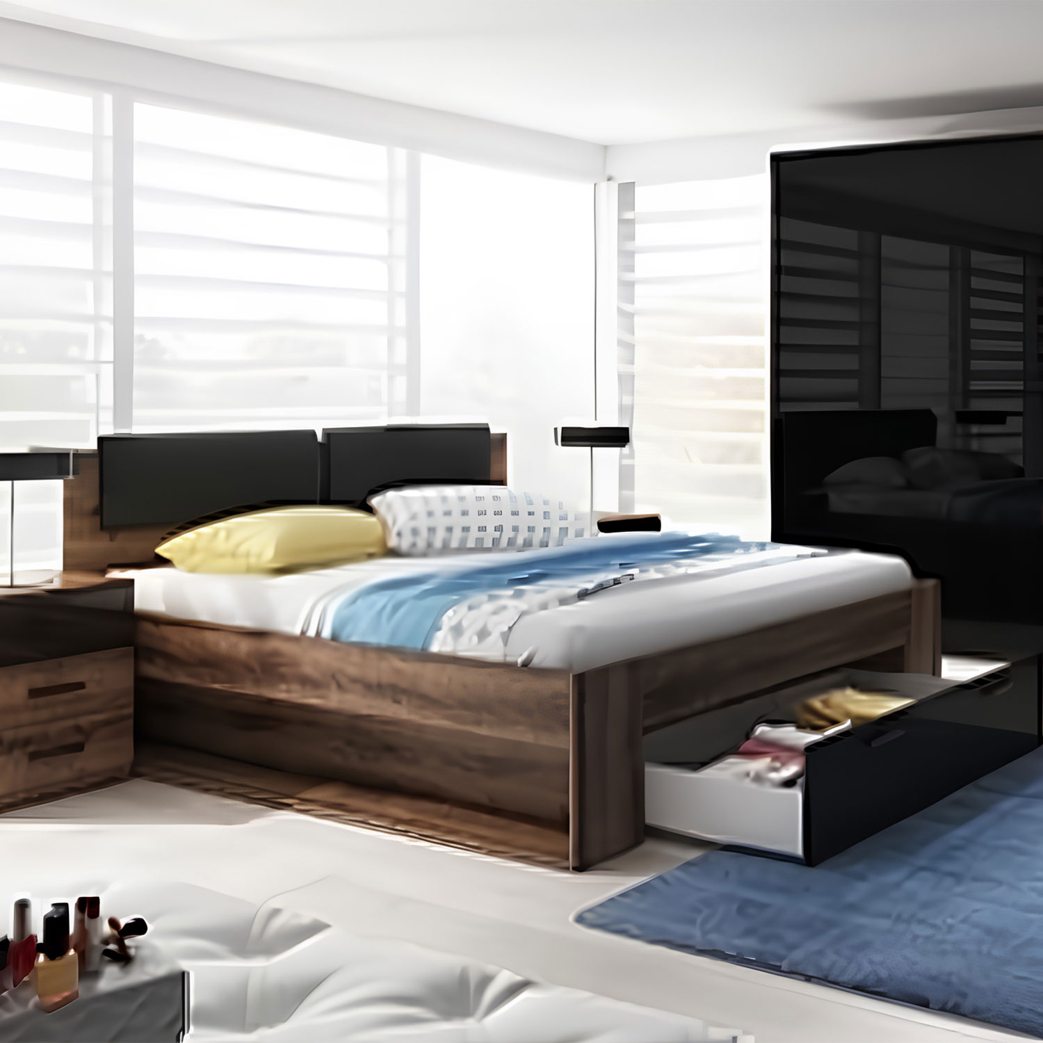 Astro Galaxy Bedside Divan Bed in Oak and Black - 180cm - Art Nest
