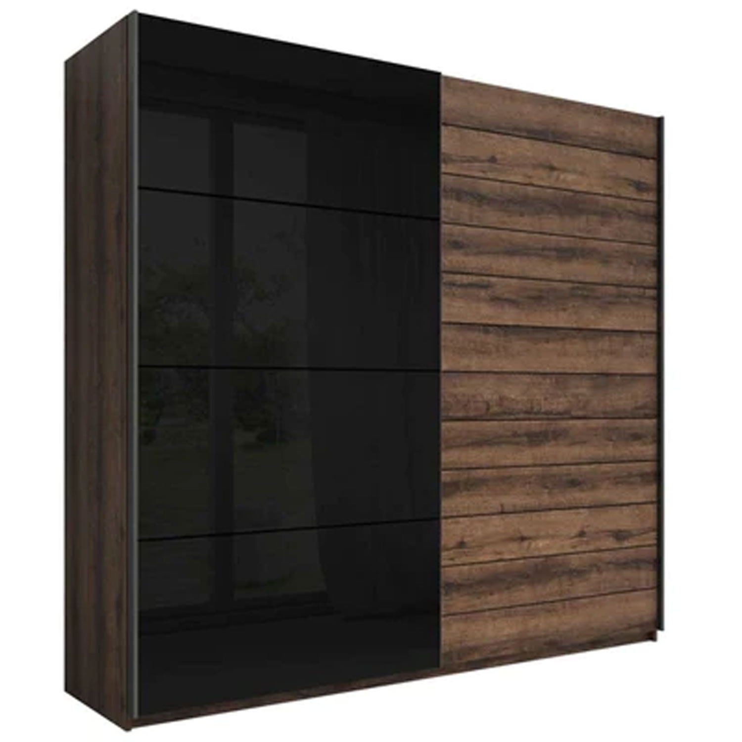 Sliding Wardrobe - GUCCI 2 Door Wardrobe Black and Oak 200cm - Art Nest