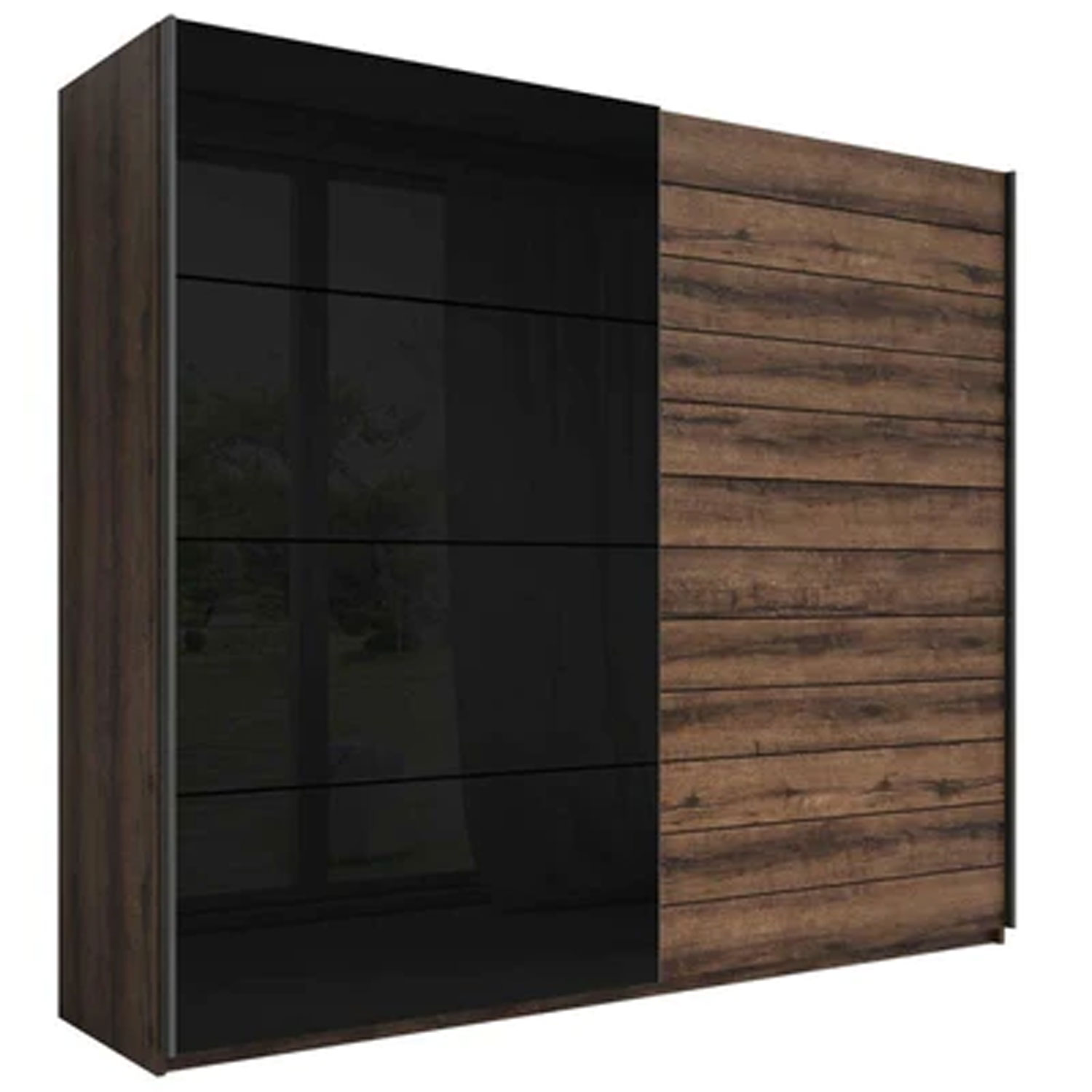 Sliding Wardrobe - GUCCI 2 Door Wardrobe Black and Oak 220cm - Art Nest