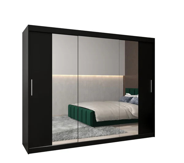Sliding Wardrobe - TIVERTON II 3 Door Mirrored Wardrobe Black 250cm - Art Nest