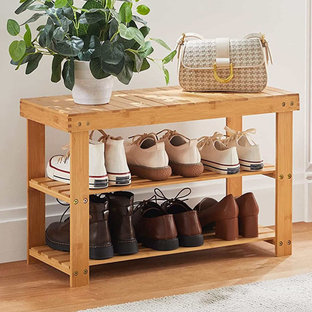 BambooFoot Bliss 3 Tier Shoe Stand - Natural - Bedroom & More