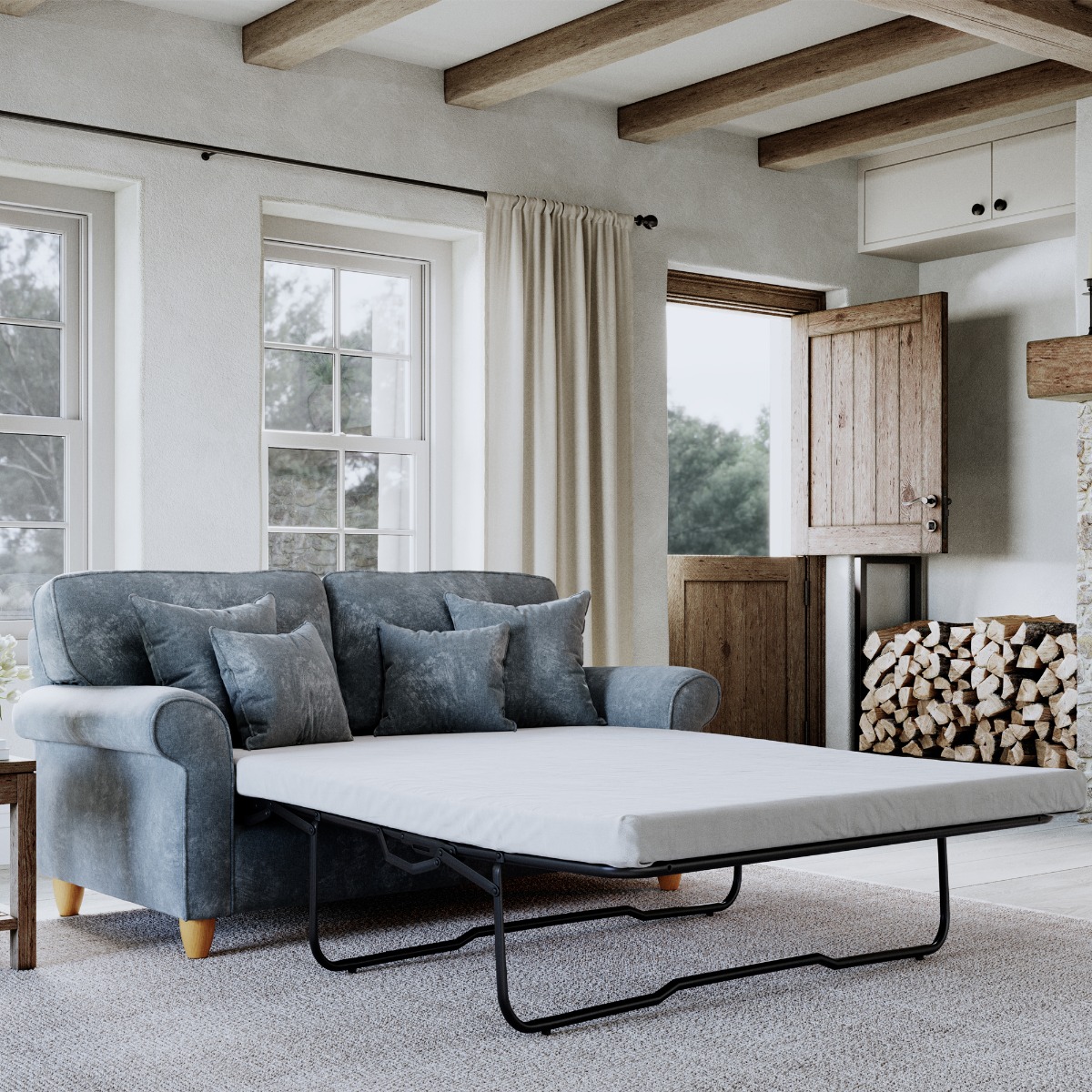2 Seater Sofabed - COASTAL Fabric - Steel - Edgbaston Living