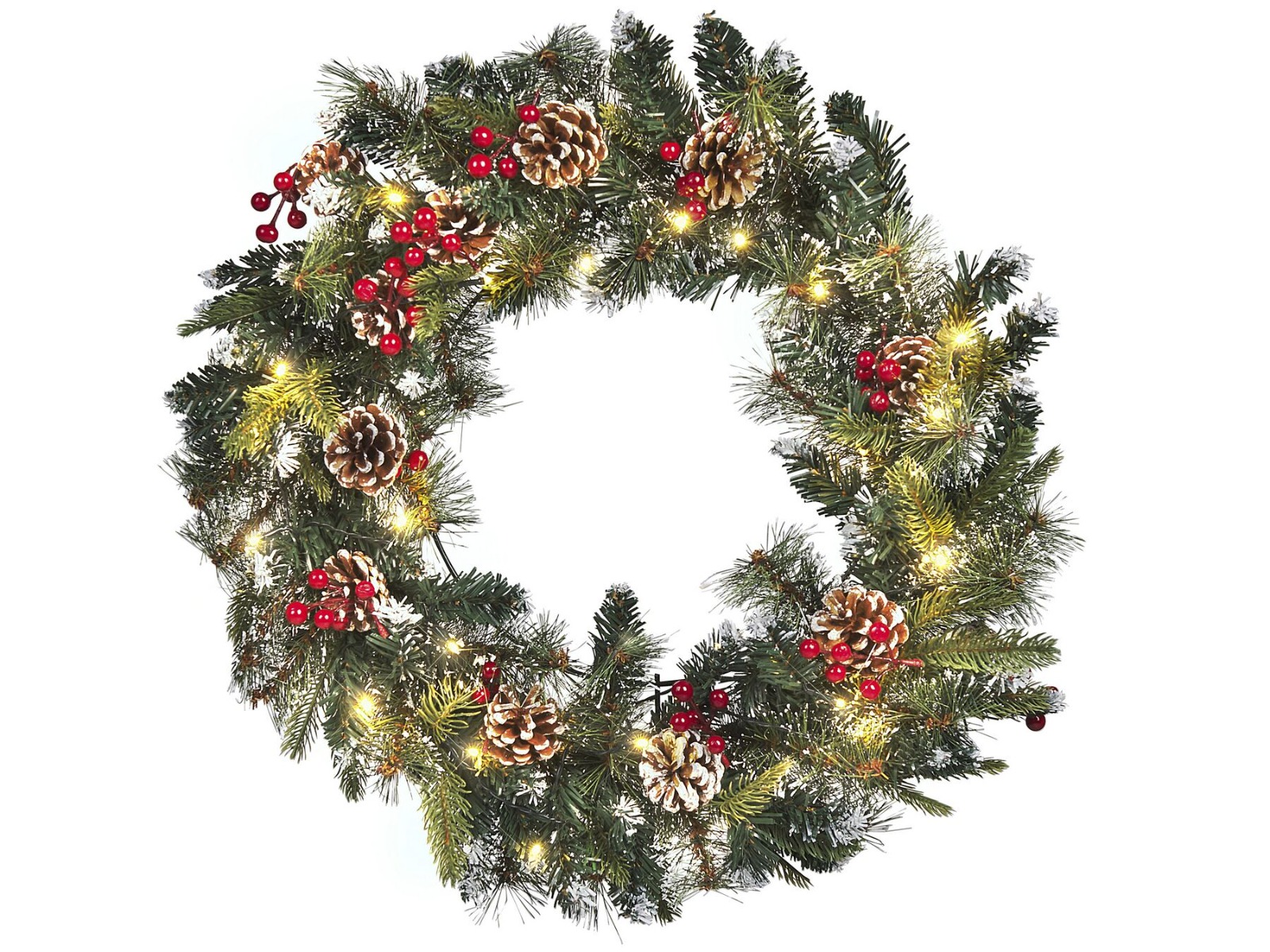 Winter Green Pre Lit Snowy Christmas Wreath 60 cm - Green - Gemini Interiors