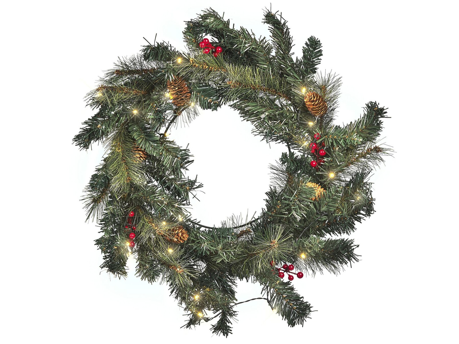 Evergreen Enchantment Pre Lit Christmas Wreath 60 cm - Green - Gemini Interiors