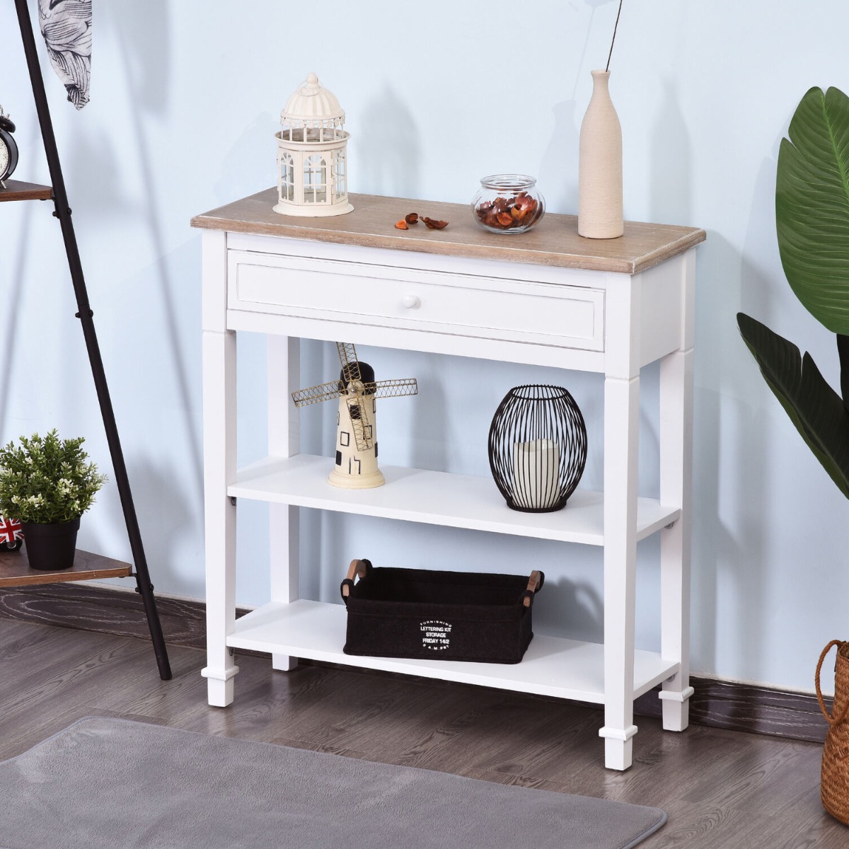 Vintage Style Hallway Console Table with Drawer and 2 Shelves - White - Aldo & Ehren