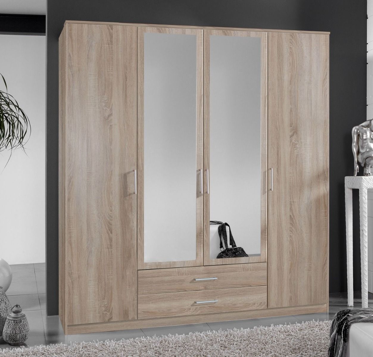 Wardrobe - OKHRA 4 Door Wardrobe Oak 180cm - Wimex Distribution