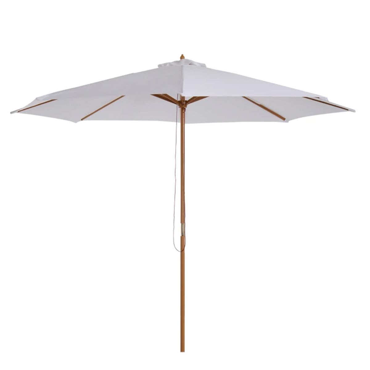 Bamboo Wood Market Patio Garden Parasol - Beige - The Garden Savant