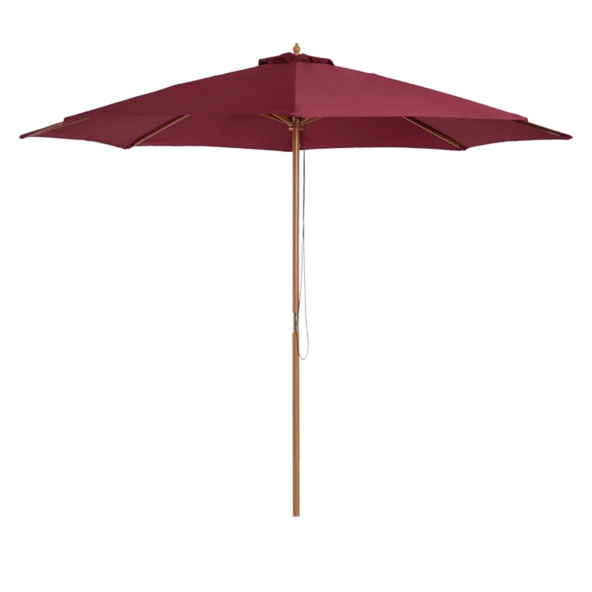 Bamboo Wooden Patio 6-ribs Sunshade Canopy 3m - Wine Red - The Garden Savant